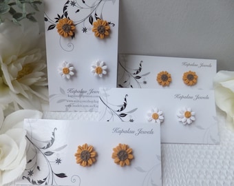 Polymer Clay Duo or Single Stud Pack -Daisy and Sunflower Studs on Stainless Steel Studs