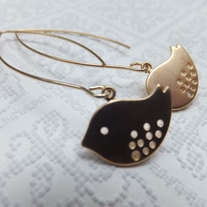 Gold plated bird pendant hung from gold plated earring hooks - long or short