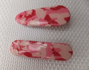Pink und Rot Granit Polymer Clay Haarspange - Oval oder Surfboard Shaped Medium Alligator Clip