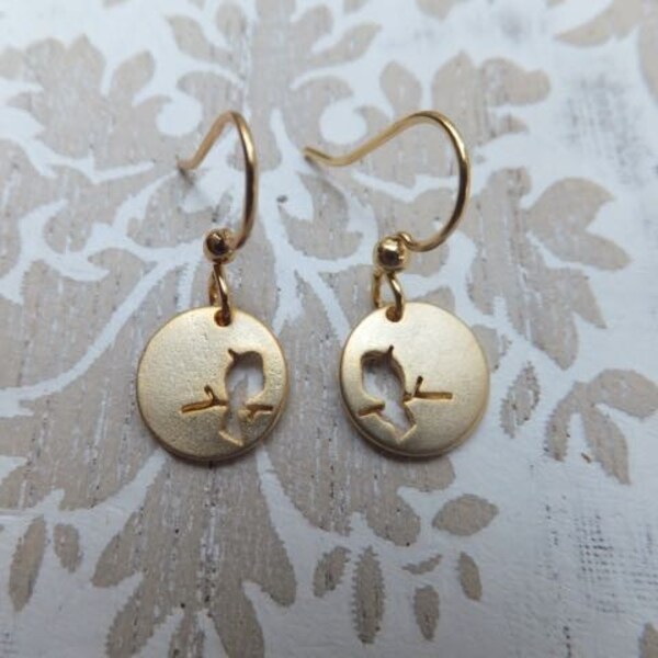 Matt Gold Bird Earrings on Gold Plated Stainless steel Steel Earring Hooks