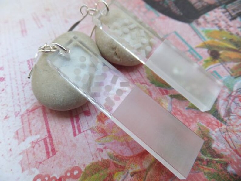 Perspex and Silver Drops etched perspex rectangle pendants image 4