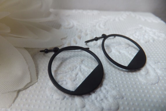 Matt Black Round Frame Earrings On Black Nickel Free Ball End Etsy