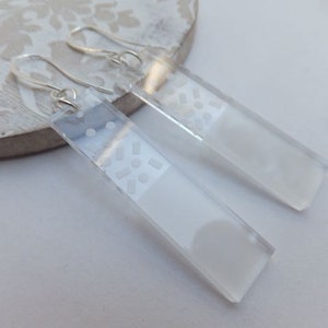 Perspex and Silver Drops etched perspex rectangle pendants image 1