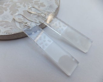 Perspex and Silver Drops - etched perspex rectangle pendants