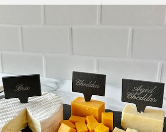 Engraved Slate Cheese Markers, Minimal Charcuterie Board Labels for Entertaining
