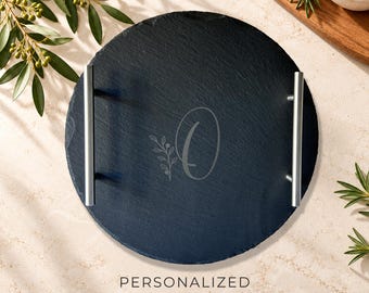 Personalized Round Charcuterie Board, 12” Engraved Slate Serving Tray