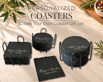 Personalized Engraved Drink Coasters Set for Home Bar or Hostess Gift