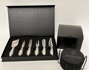 Charcuterie Knife Kit + 8 Engraved Coasters + Holder | Corporate Gift Orders