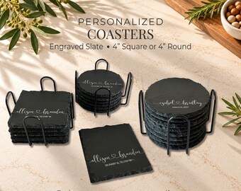Personalized Engraved Drink Coasters Set for Home Bar or Hosting Gift