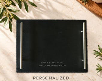 Personalized Charcuterie Board, Large Engraved Slate Serving Tray, Keepsake