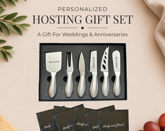 Personalized Engraved Charcuterie Knife Set with Slate Coasters (set of 6) wedding, housewarming gift