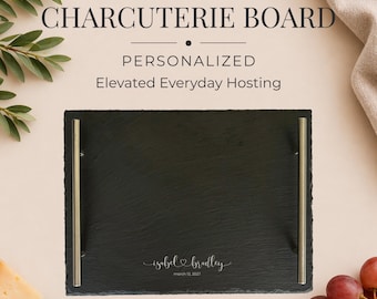 Personalized Charcuterie Board, Large Engraved Slate Serving Tray, Wedding or Housewarming Gift