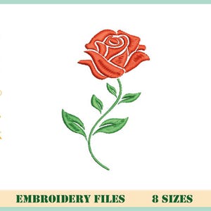 Red rose embroidery design, Rose flower embroidery, embroidery file, rose embroidery designs, 8 Sizes