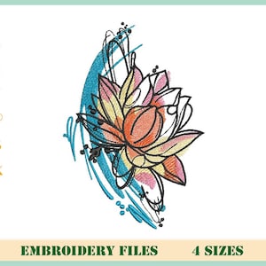 Lotus flower Embroidery Design, Lotus Blossom Embroidery File, Watercolor lotus, Floral PES File, 4 Sizes