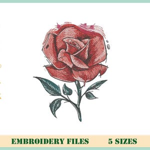 Red rose embroidery design, Rose flower embroidery, embroidery file, rose embroidery designs, 5 Sizes