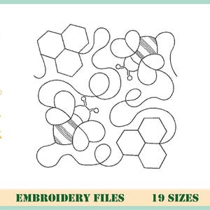 Bee quilting embroidery design, Bee with beehives quilt block machine embroidery design, 19 sizes