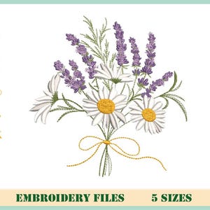 Wildblumen Blumenstrauß, Wildblumen Stickdateien, Lavendel Stickdatei, 5 Größen