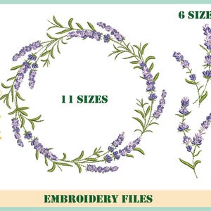 Lavender embroidery design Machine embroidery Lavender wreath 11 sizes and border embroidery 6 sizes, Flower embroidery files download