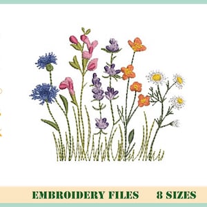 Flower Embroidery Design, Wild Flowers Embroidery, Wild Flower Bouquet, Digital Design Machine Embroidery File, 8 sizes