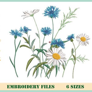Flowers Embroidery Design, Wild Flowers Embroidery, Digital Design Machine Embroidery File,  6 sizes
