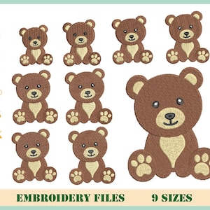 Mini Bear, Teddy Bear embroidery file, Bear embroidery designs, Baby boy embroidery design machine embroidery pattern, 9 Sizes