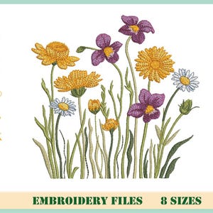 Flowers Embroidery Design, Wild Flowers Embroidery, Digital Design Machine Embroidery File,  8 sizes
