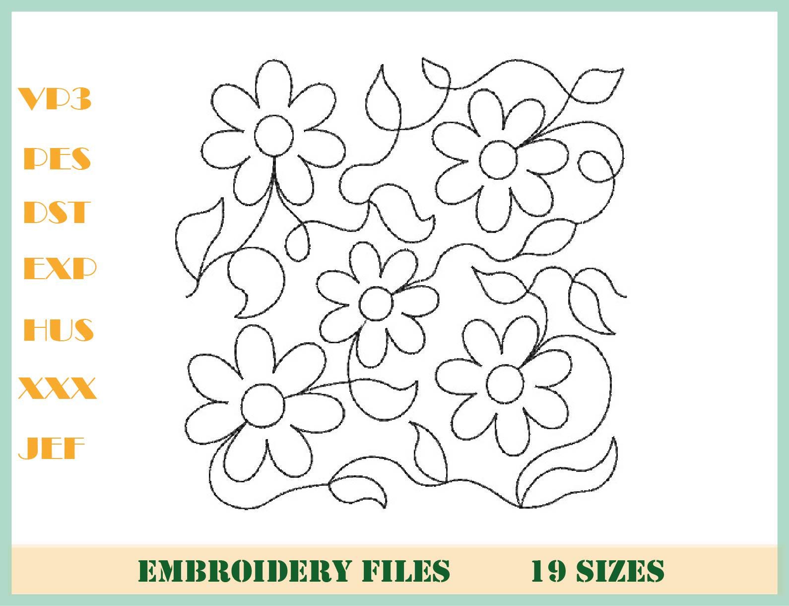 Flower quilting embroidery design, Flower quilt block machine embroidery design, 19 sizes