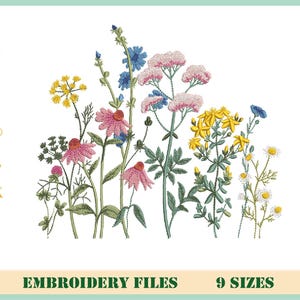 Blumen Stickdatei, Wildblumen Stickerei, Wildblumenstrauß, Maschinenstickerei, 9 Größen
