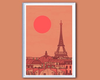 Paris travel poster retro print in various sizes