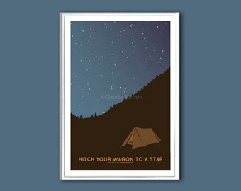 Camping under the stars quote inspirational print in various sizes