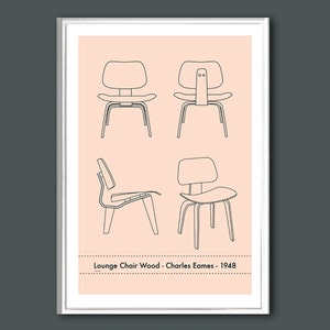 The Eames Lounge Chair Wood (LCW) retro print in various sizes
