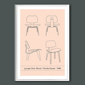 The Eames Lounge Chair Wood (LCW) retro print in various sizes