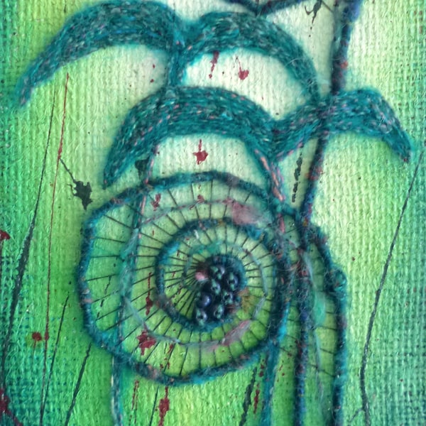 Unfurling XXI – Mixed Media Fern Artwork, Original Fiddlehead Wall Decor