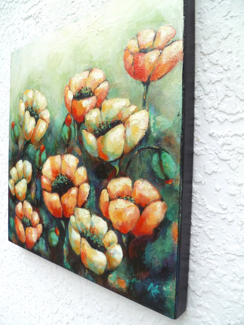 Flowers acrylic painting, original art, cradled wood panel, home decor, ready to hang, collectible art, one of a kind, Terra Fantasia II image 10