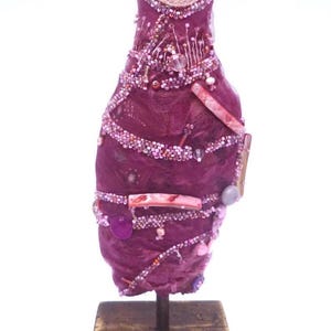 Pinar – Fiber Art Doll – Hand-stitched Spirit Goddess, Soft Sculpture with Bead Embroidery & Fabric Collage – Fantasy Home Decor