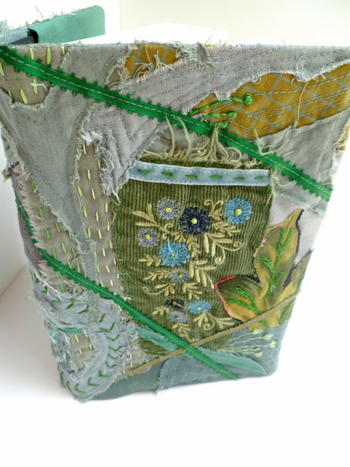 Fiber Art Journal Sketchbook Green Collage Freehand Etsy