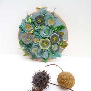 Floral Embroidery Hoop Art: Hand-Stitched Fiber Collage with Beads