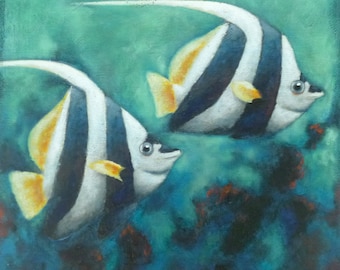 Original Angelfish Acrylic Painting: Underwater Home Decor Art