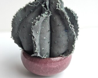 Mini Fabric Succulent in Ceramic Pot - Cactus Soft Sculpture