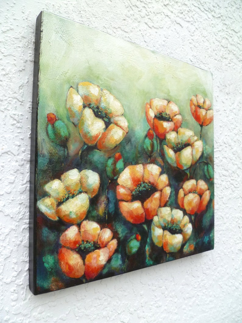 Flowers acrylic painting, original art, cradled wood panel, home decor, ready to hang, collectible art, one of a kind, Terra Fantasia II image 6