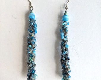 Blue earrings, beaded earrings, original design jewelry, bohemian style, one of a kind