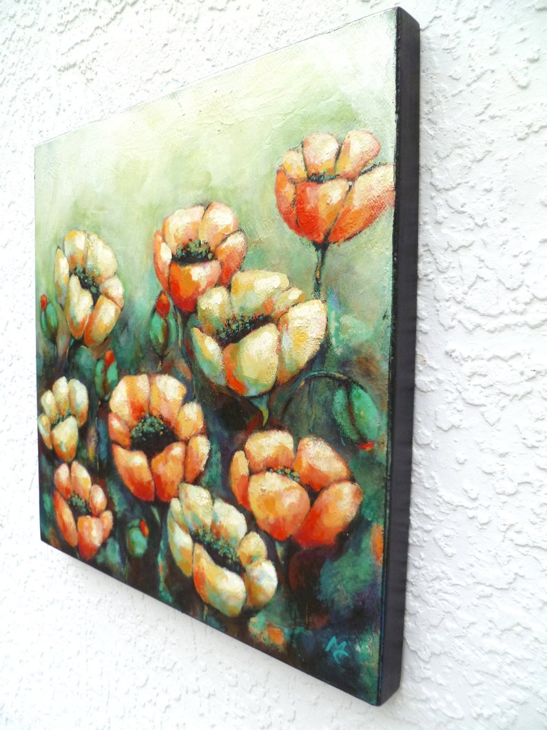 Flowers acrylic painting, original art, cradled wood panel, home decor, ready to hang, collectible art, one of a kind, Terra Fantasia II image 8