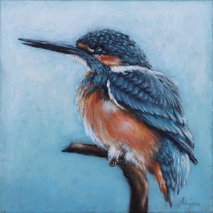 Bird art, Original acrylic painting, Kingfisher, bird art, canvas, home decor, one of a kind, collectible art image 1