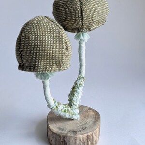 Handmade Fiber Art Mushroom Sculpture – Amanita-Inspired Soft Sculpture with Wood Base, Mushroom 7