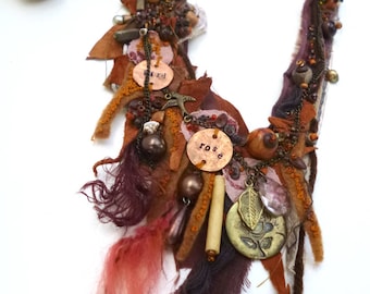 Fiber Art Statement Necklace: Mixed Media Textile, Boho Dream II