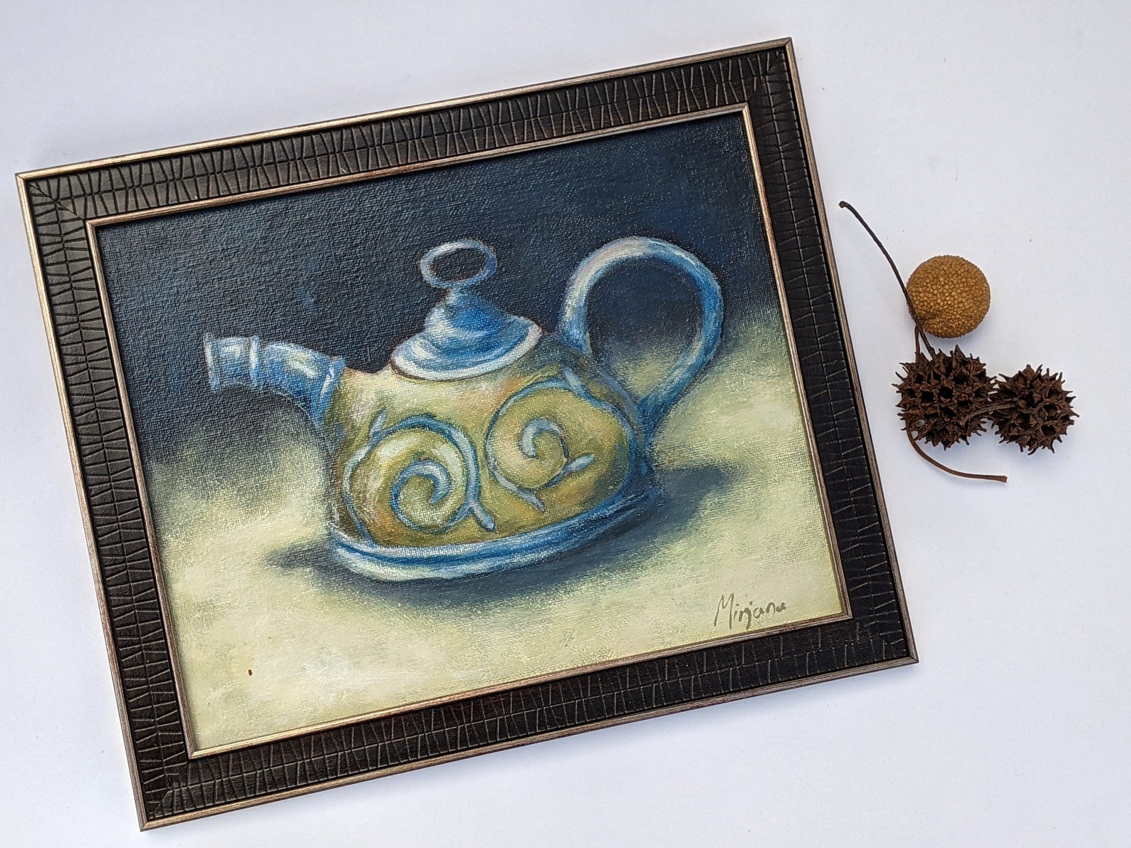 Original Acrylic Painting Blue and Green Teapot Home Decor Etsy