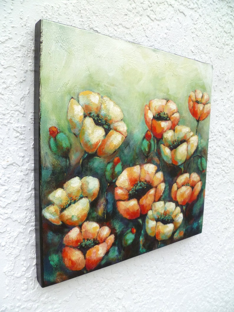 Flowers acrylic painting, original art, cradled wood panel, home decor, ready to hang, collectible art, one of a kind, Terra Fantasia II image 7