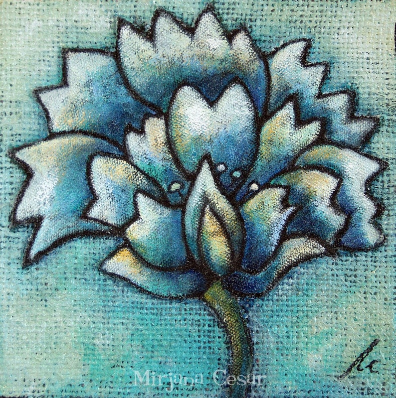 Blue flower art, Original floral artwork, acrylic painting, home decor, home accents, Flower fantasy IV image 2