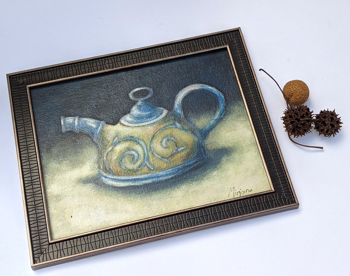 Original Acrylic Painting Blue and Green Teapot Home Decor Etsy