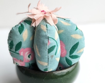 Mini Fabric Succulent in Ceramic Pot - Cactus Soft Sculpture